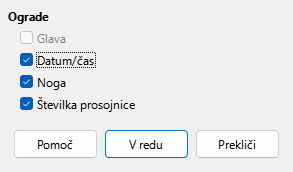 Slika pogovornega okna Postavitev matrice