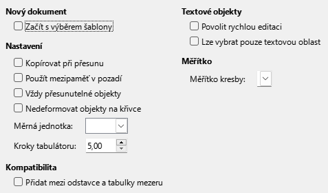 Dialogové okno Možnosti, Obecné pro Impress