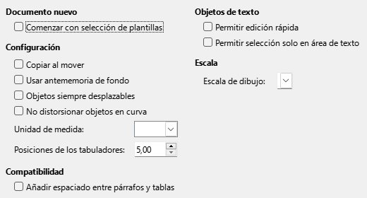 Cuadro de diálogo Opciones generales de Impress