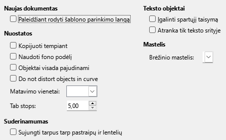 Pateikčių rengyklės bendrųjų parinkčių lango nuotrauka