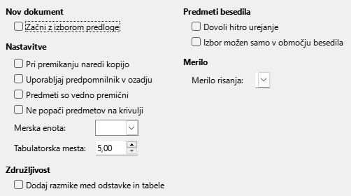 Slika pogovornega okna Splošne možnosti za Impress