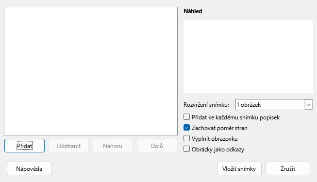 Dialogové okno Fotoalbum v Impressu