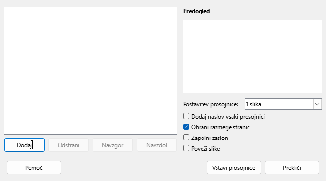 Slika pogovornega okna Album fotografij za Impress