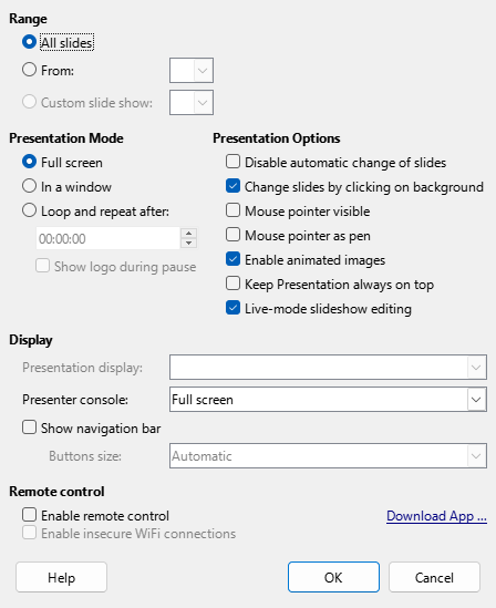 Presentation Dialog