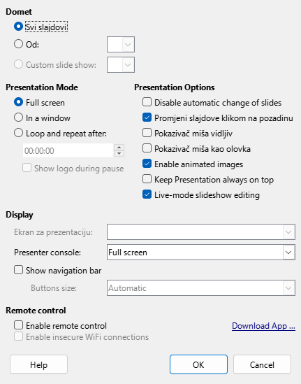 Presentation Dialog