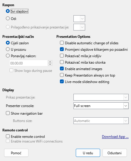 Presentation Dialog