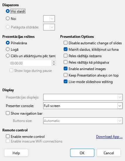 Presentation Dialog
