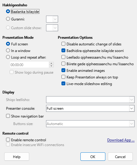 Presentation Dialog