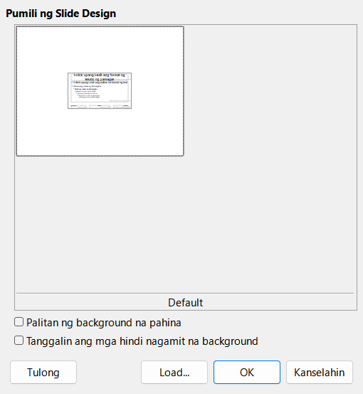 Dialog ng Disenyo ng Slide