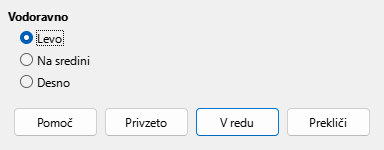 Pogovorno okno Poravnava