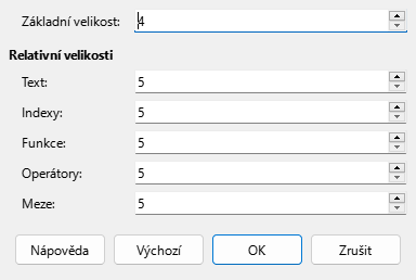 Dialogové okno Velikost písma