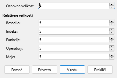 Pogovorno okno Velikost pisave