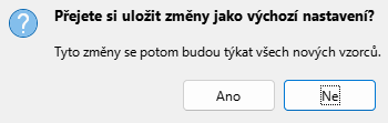 Dialogové okno Uložit výchozí nastavení