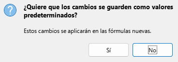Cuadro de diálogo Guardar valores predeterminados
