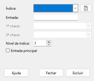 Caixa de diálogo entrada de índice