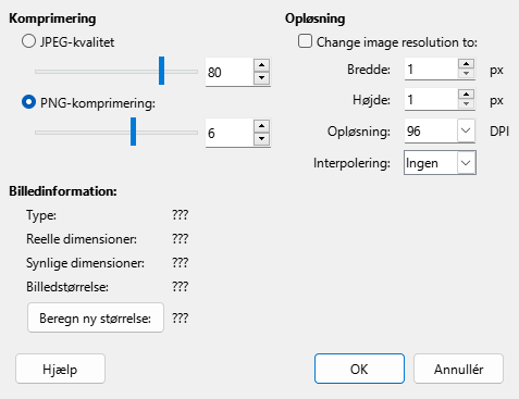 Komprimer billede Dialog