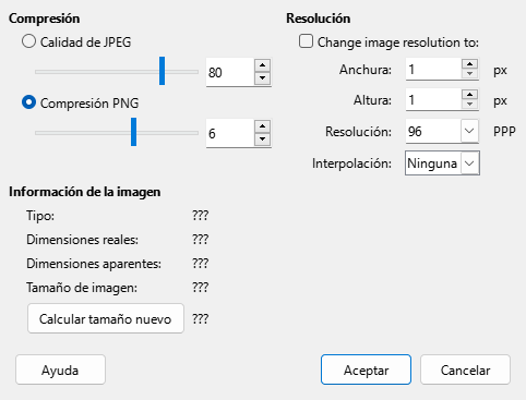 Cuadro de diálogo Comprimir imagen