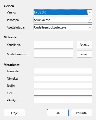 EPUB dialog box