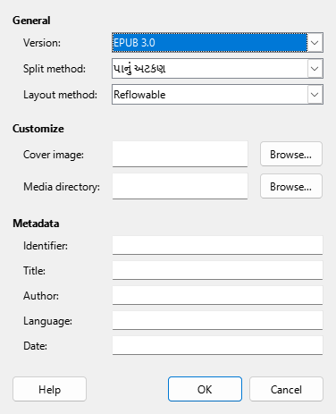 EPUB dialog box