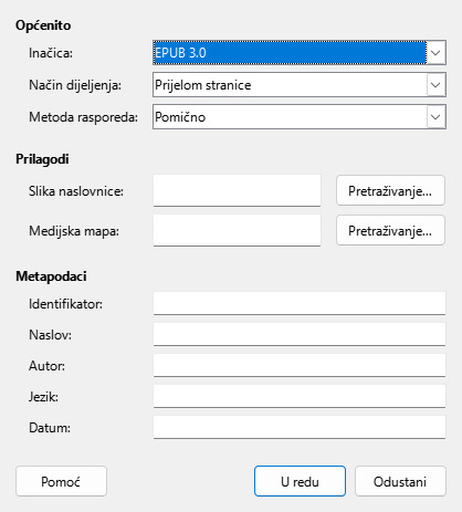 EPUB dialog box