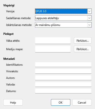 EPUB dialog box