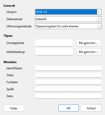 EPUB dialog boks