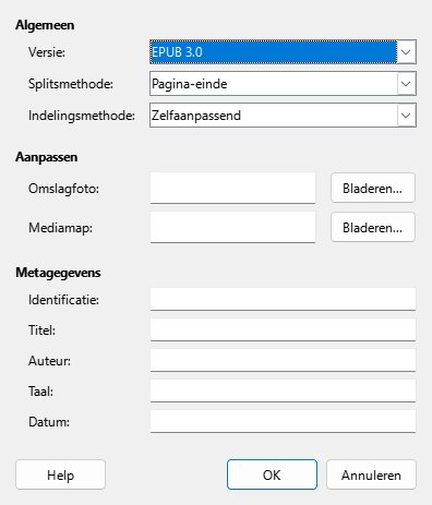 Dialoogvenster EPUB