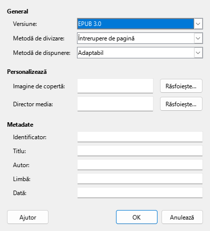 EPUB dialog box
