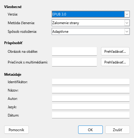 EPUB dialog box