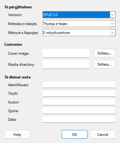 EPUB dialog box