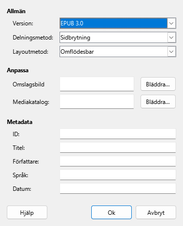 EPUB dialog box